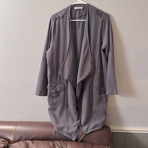 DALIA Jacket Gray  Cotton / Spandex Drawstring Open Front - Size 1X